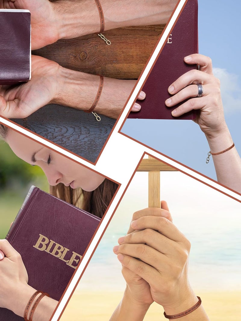 Sureio 15 Pcs Christian Gift Bracelets for Women Men Inspirational Leather Religious Bible Verse God Faith Scripture Bracelet - Image 2